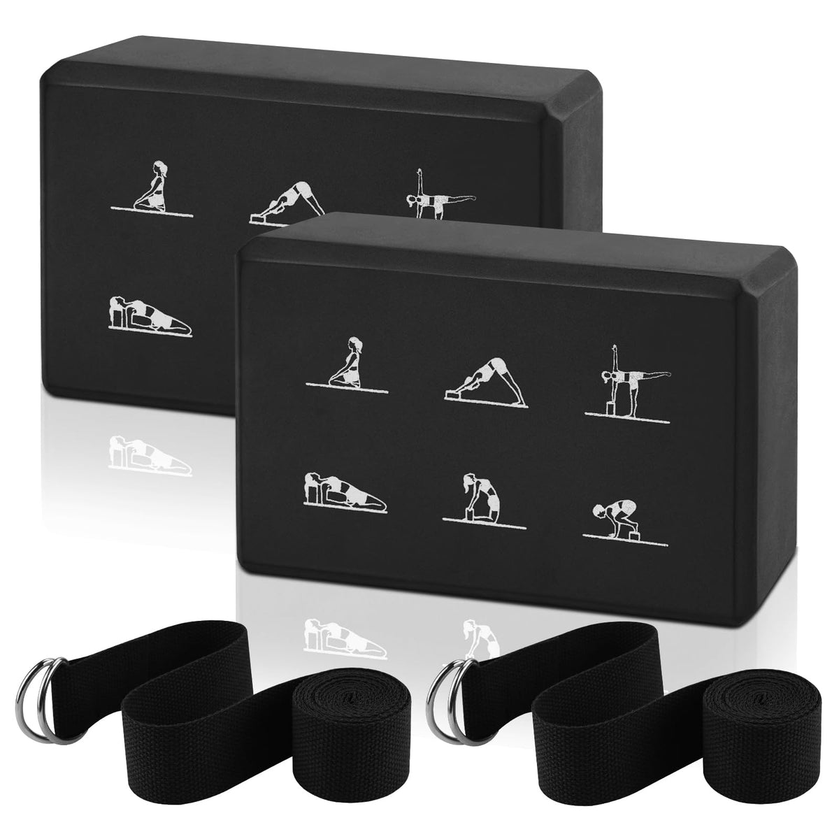 2 Yoga Block and 2 Yoga Strap Set,Non-slip EVA Foam Blocks, High Density Yoga Bricks with 6ft Strap, Supportive Latex-Free Yoga Block Accessories for Pilates