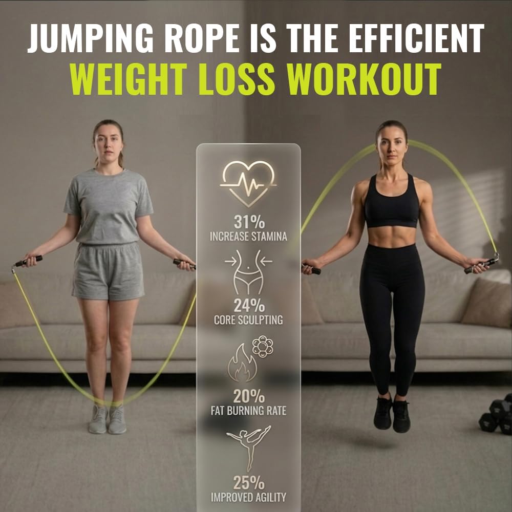 Weighted Jump Rope for Men & Women, 1/4lb 1/2lb Interchangeable Weighted Rope, Ball Bearing Adjustable Length, Tangle Free Storage Golf-Grade Grip, Skipping Rope for Weight Loss