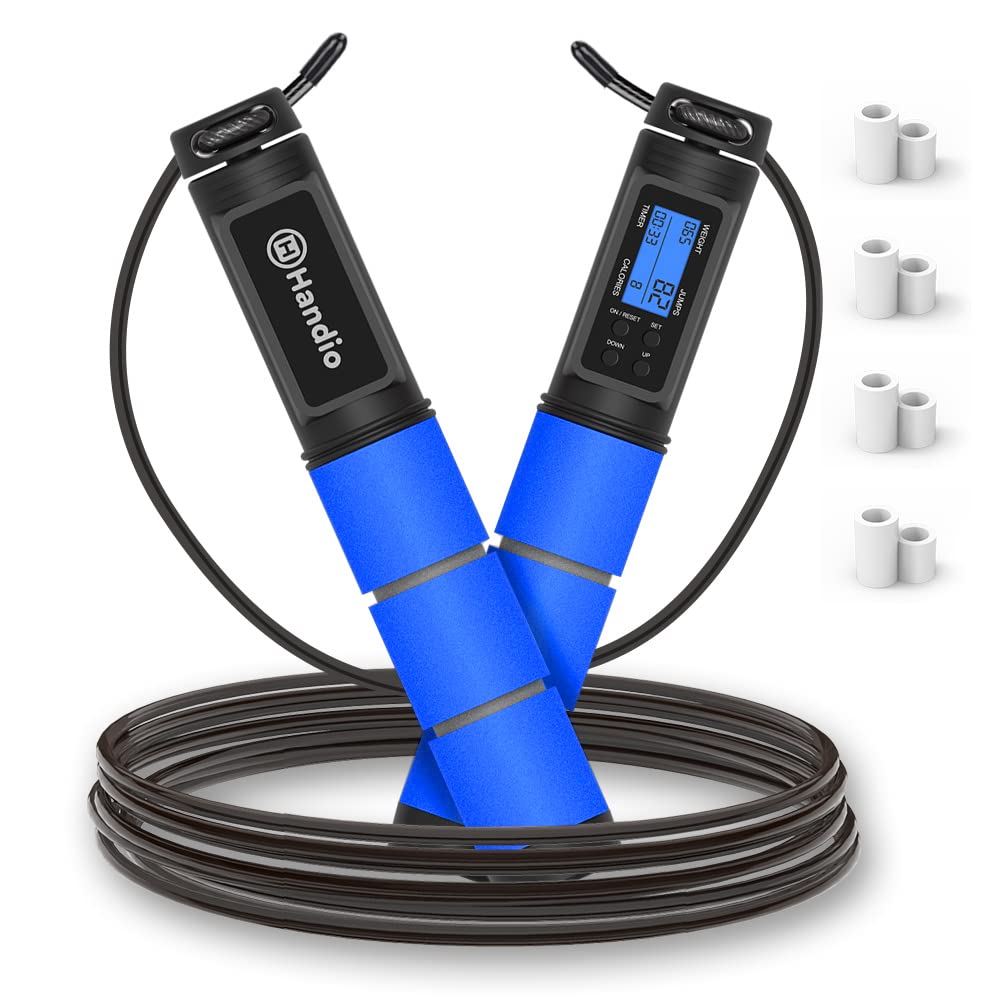 Jump Rope, H Handio Jump Rope with Counter, Workout Jumping Rope with Steel Ball Bearings, Adjustable Length Speed Skipping Rope for Men Women Kids Home Gym, Crossfit, Fitness Exercise