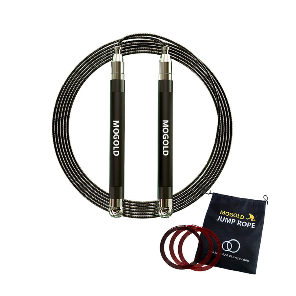 2-in-1 Speed Rope: 2mm for Boxing/MMA & 3mm for CrossFit - Tool-Free Adjustable Cable System with Dual Bearings - Sweatproof Hybrid Grip for High-Intensity Training