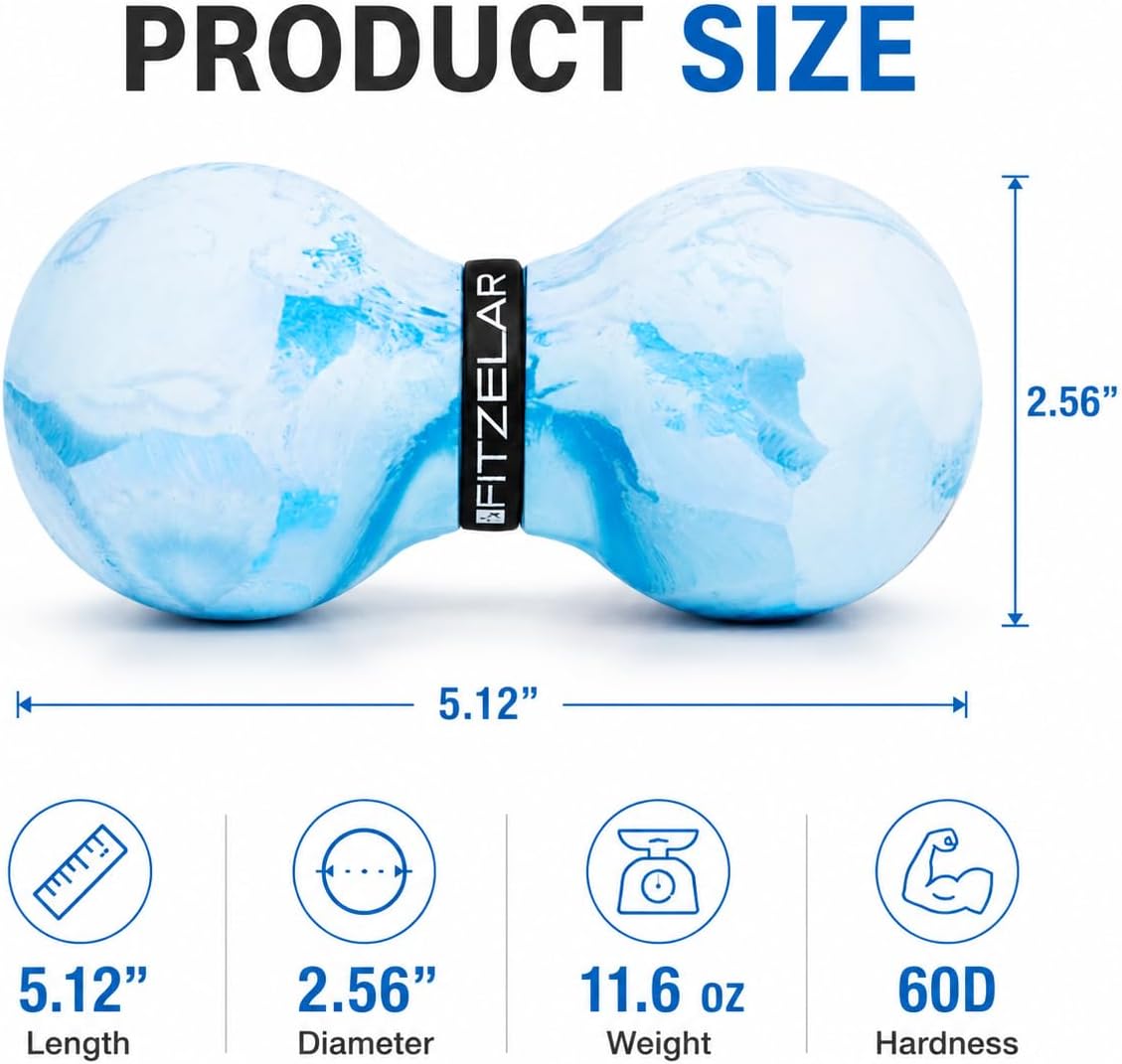 FITZELAR Double Lacrosse Massage Ball for Myofascial Release, Quality Certification, Massage Deep Tissue for Waist Back Feet, Trigger Point Therapy, Muscle Knots, Peanut Massage Ball for Muscle Pain