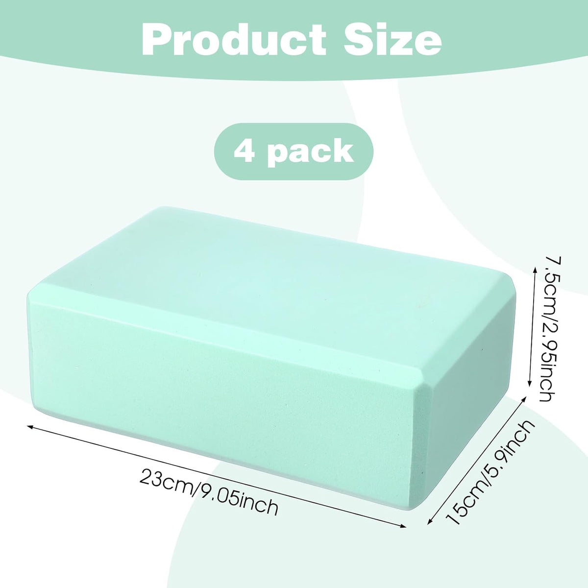 4 Pack Yoga Block 9 x 6 x 3 Inch EVA Foam Lightweight Non Slip Yoga Props for Pilates Stretching Meditation (Mint Green)