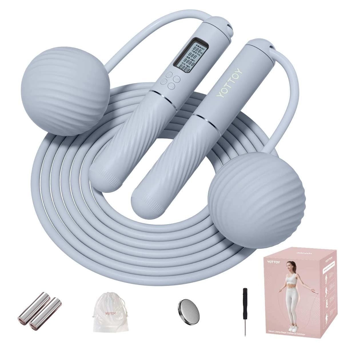 YOTTOY Skipping Ropes for Adults -Cordless Counter Jump Rope with Large Cordless Ball-Weighted Jump Rope for Women with LCD Display