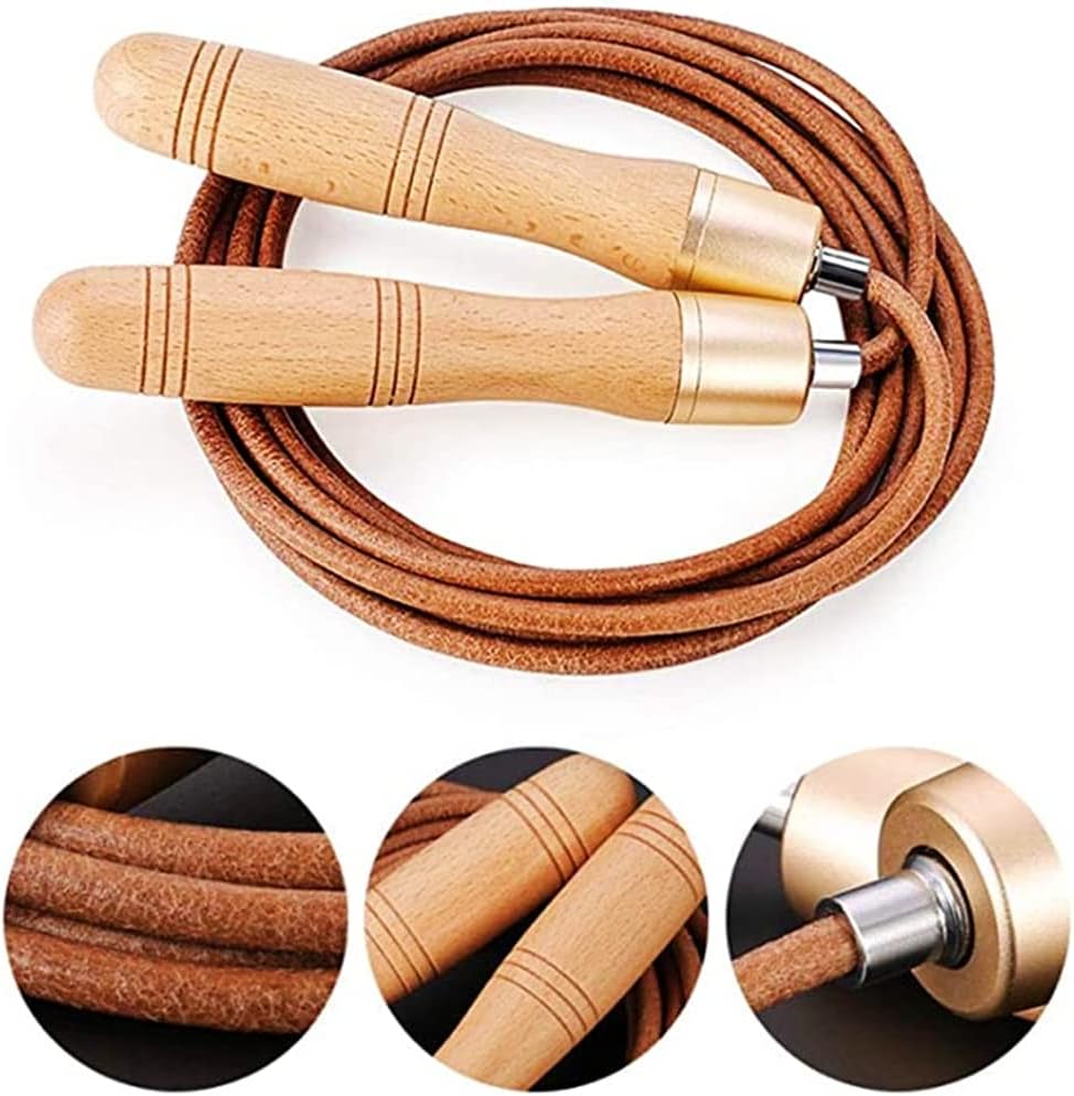 Adjustable Leather Skipping Rope, Pure Wooden Handle and Swivel Bearing Design, Suitable for Fitness Venues and Home Fitness Exercises