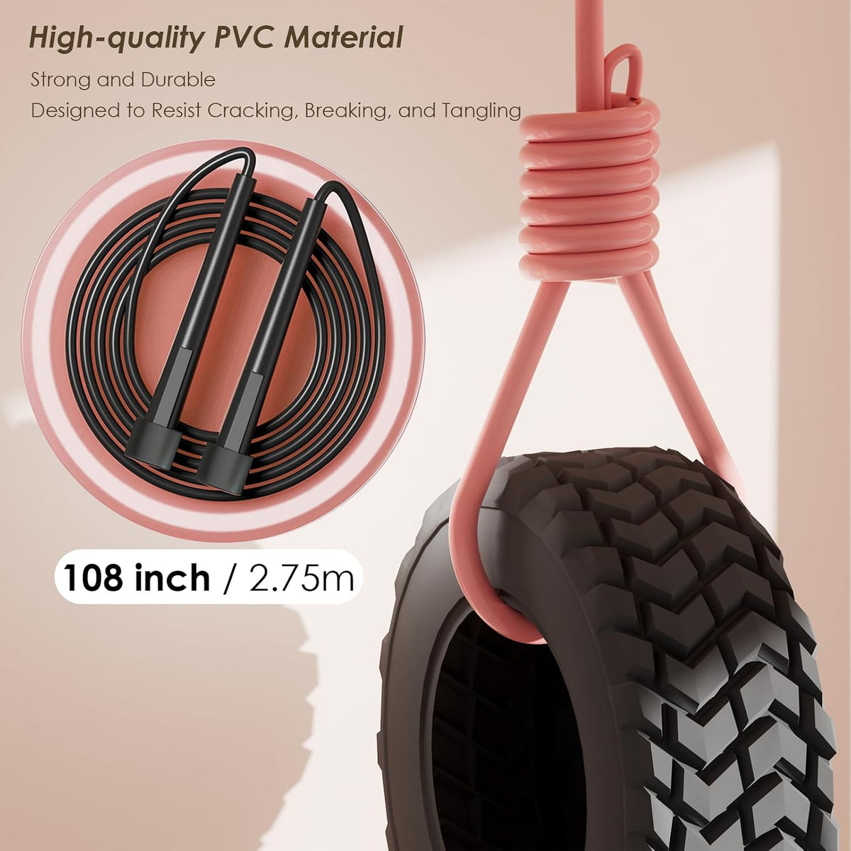 2 Pack Jump Rope for Fitness, Speed Rope Skipping Rope for Men and Women, Jumping Rope for Workout, Tangle-Free PVC Long Jump Rope Set, Adjustable Exercise Jumping Rope Boxing for Adult