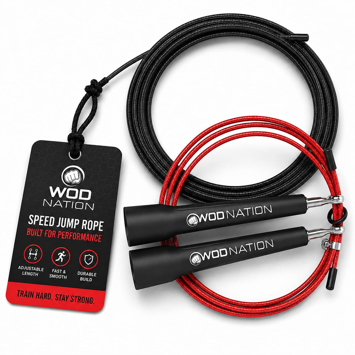 WOD Nation Adjustable Speed Jump Rope For Men, Women & Children - Blazing Fast Fitness Skipping Rope Perfect for Boxing, MMA, Endurance