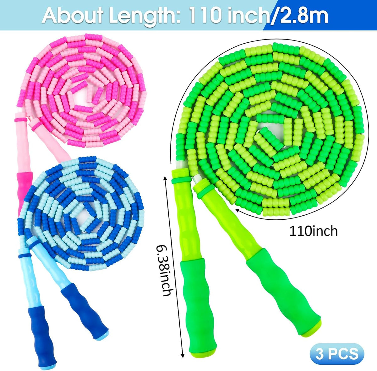 Jump Rope for Kids, 9 Ft Adjustable Jump Ropes for 4 5 6 7 8 10 12, Segmented Soft Beaded Jumping Rope Age 8-12, Tangle Free Skipping Rope for Women Man Fitness Weight Loss