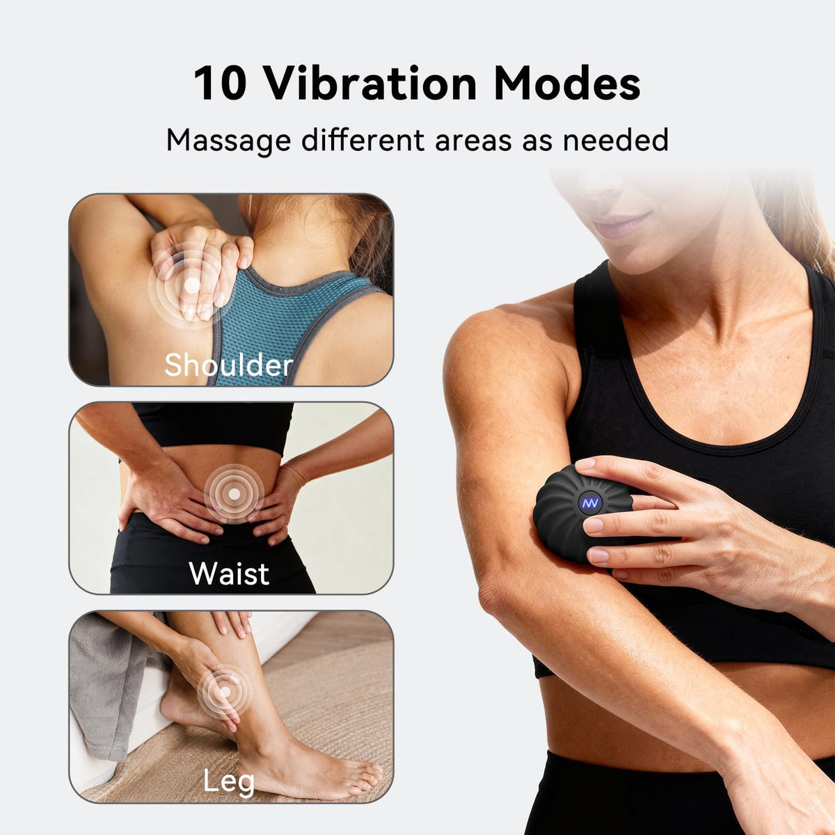 2.4" Mini Electric Massage Ball, Fitness Yoga Massage Roller for Palm, Hand, Foot, Leg, Neck, Back, Multi-Directional Massage Ball, Black