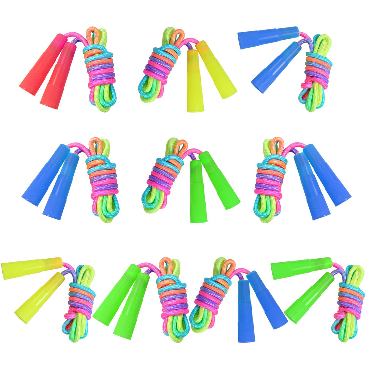 Elcoho 18 Pack Kids Rainbow Jump Rope Set Jumping Ropes Skipping Ropes for Kids Outdoor Fun, Party Favors, 7.2 Feet