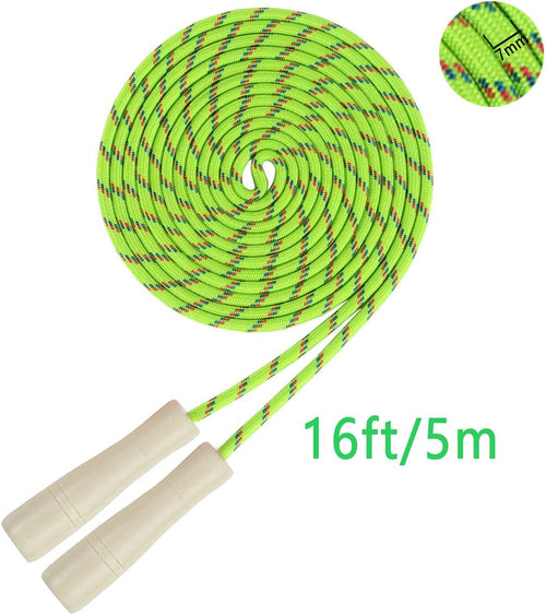 16 FT Long Jump Rope for Kids, Adjustable Double Dutch Skipping Rope with Wooden Handle, Multiplayer Team Jumping Rope for Outdoor Fun, School Sport, Party Game, Birthday Gift