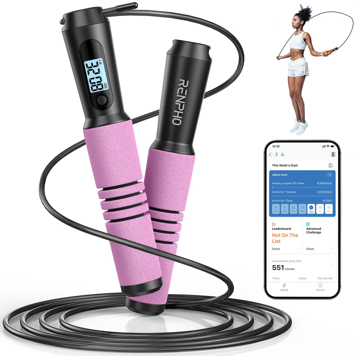 RENPHO Smart Jump Rope with Counter, App Data Tracking, LCD Display
