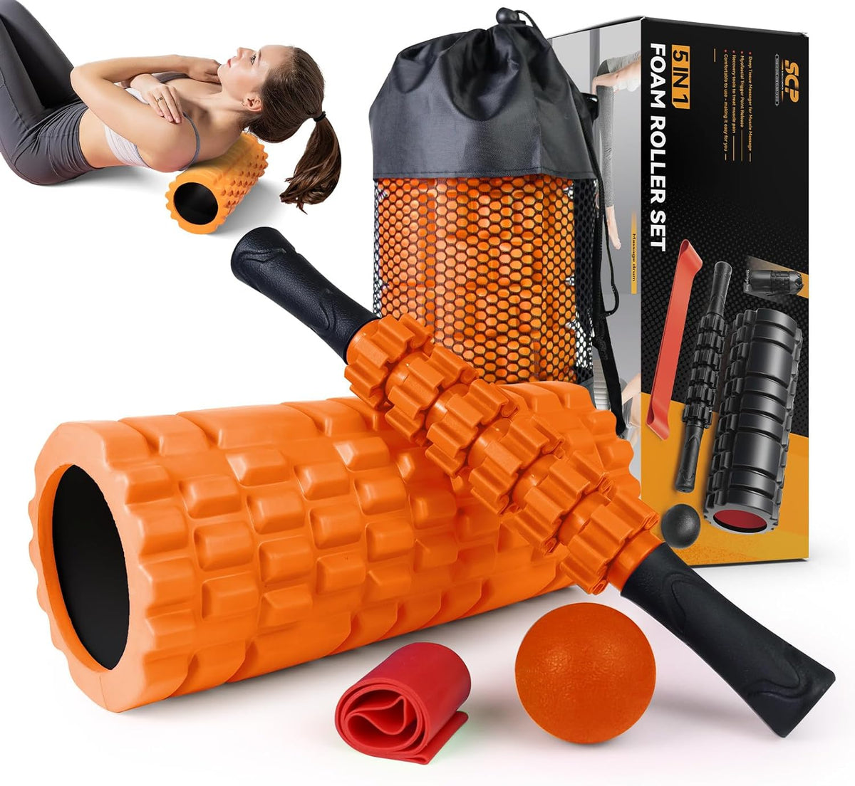 SUBCULTUREPICK 5 in1 Foam Roller Set Trigger Point Foam Roller for Exercise