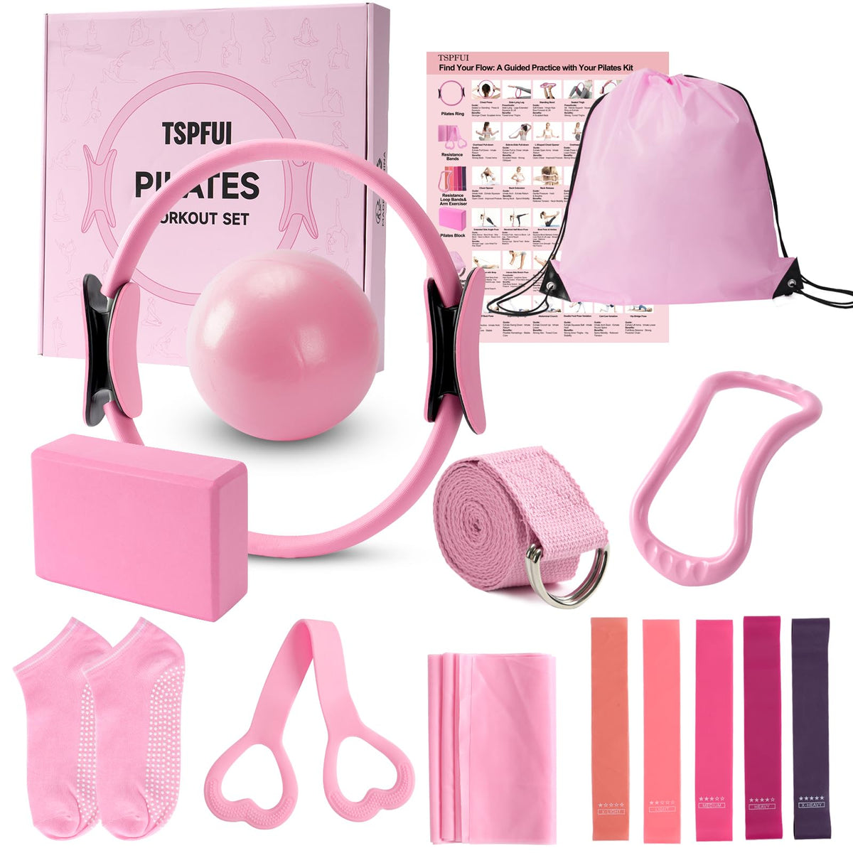 Pilates Kit with Yoga Block, Home Workout Set for Women