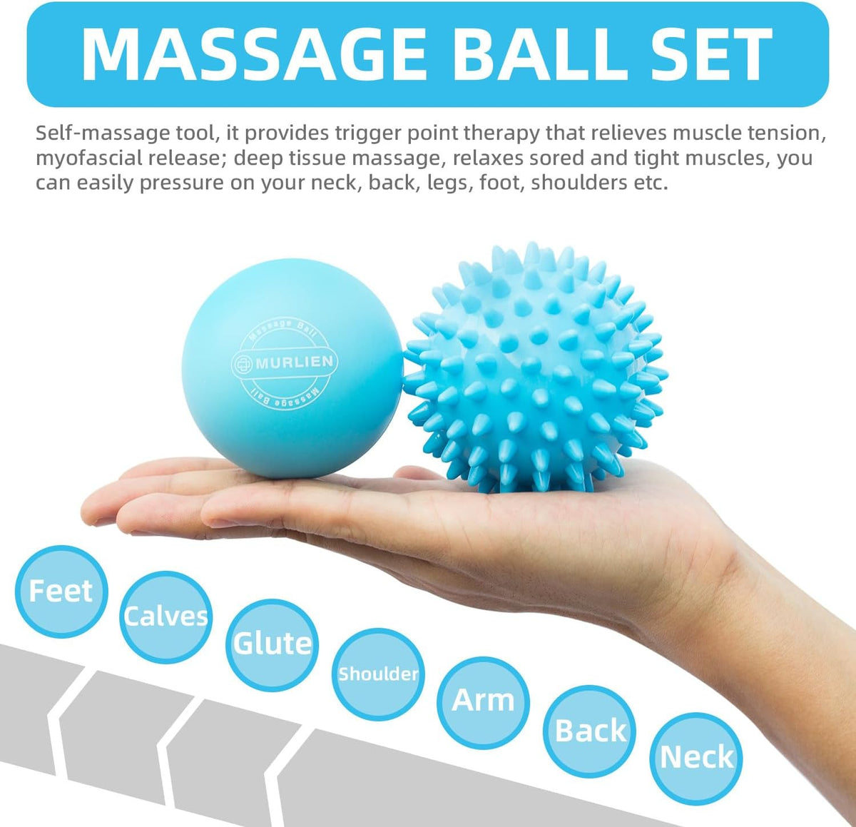 Massage Ball Set, Spiky Ball & Lacrosse Ball for Body Massage, Muscle Relief, Deep Tissue, Myofascial Release, Massager for Neck, Shoulder, Back, Foot or Muscle Tension (Blue)