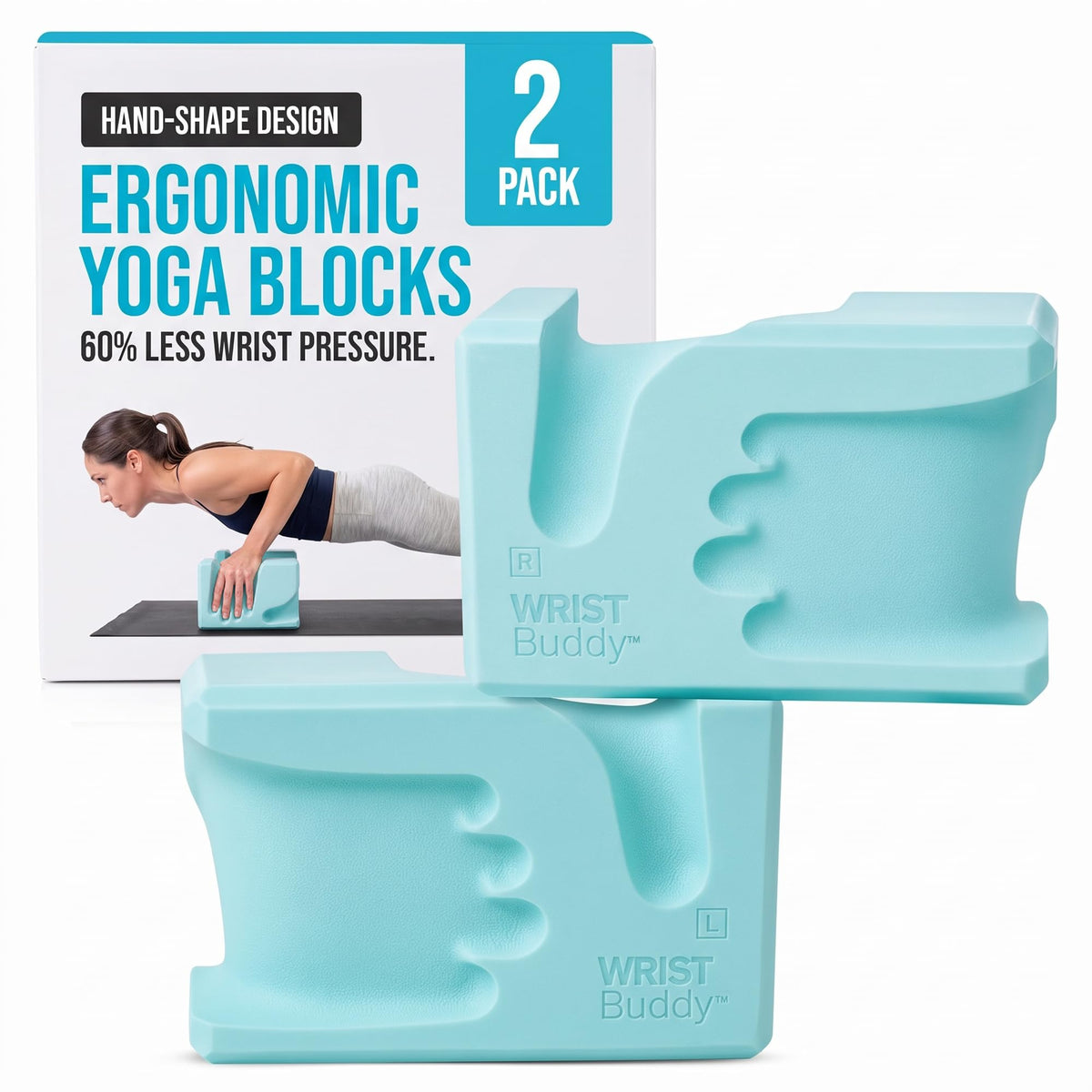 WRISTBuddy® Yoga Blocks 2 Pack, High Density Non-Slip, Hand-Shaped Design