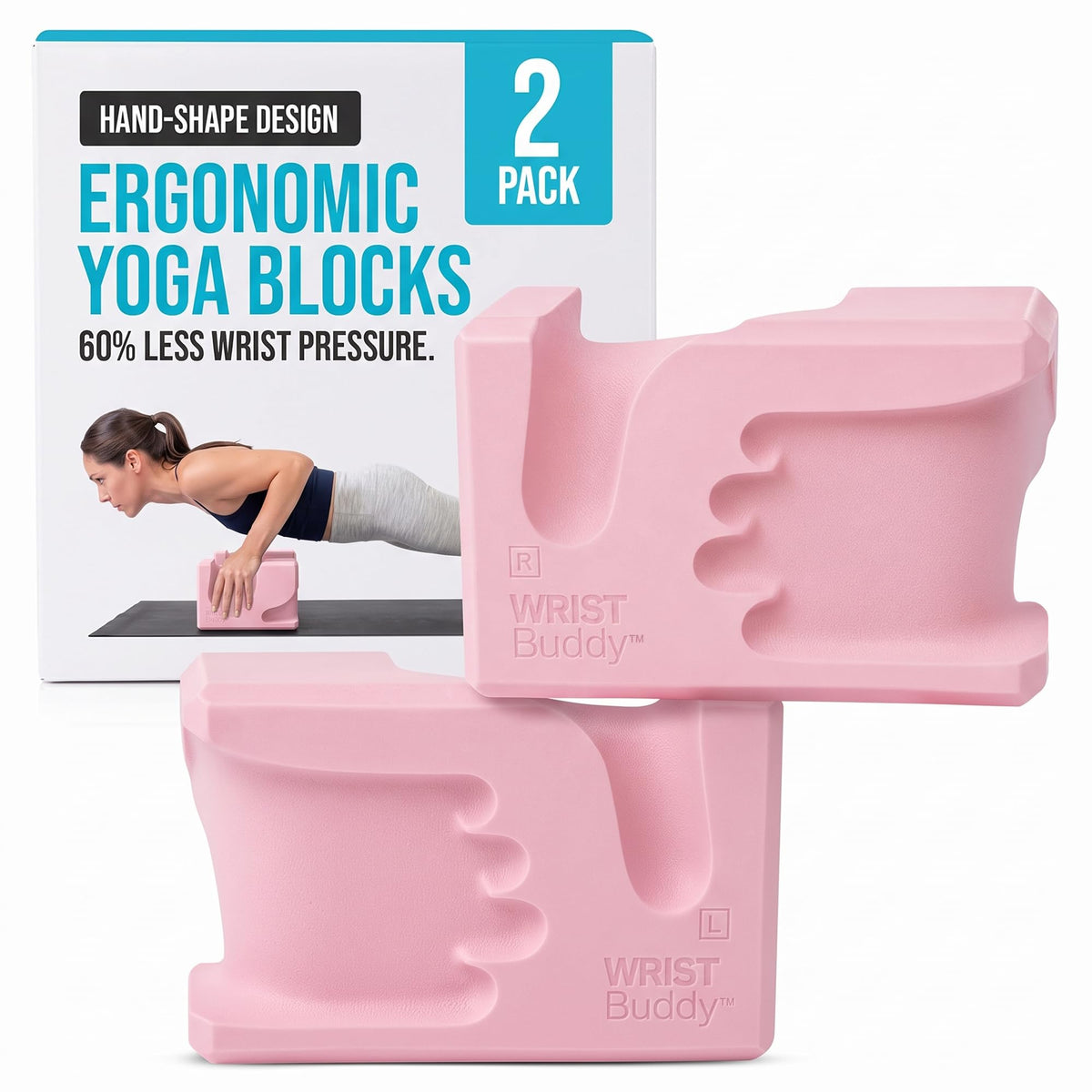 WRISTBuddy® Yoga Blocks 2 Pack, High Density Non-Slip, Hand-Shaped Design