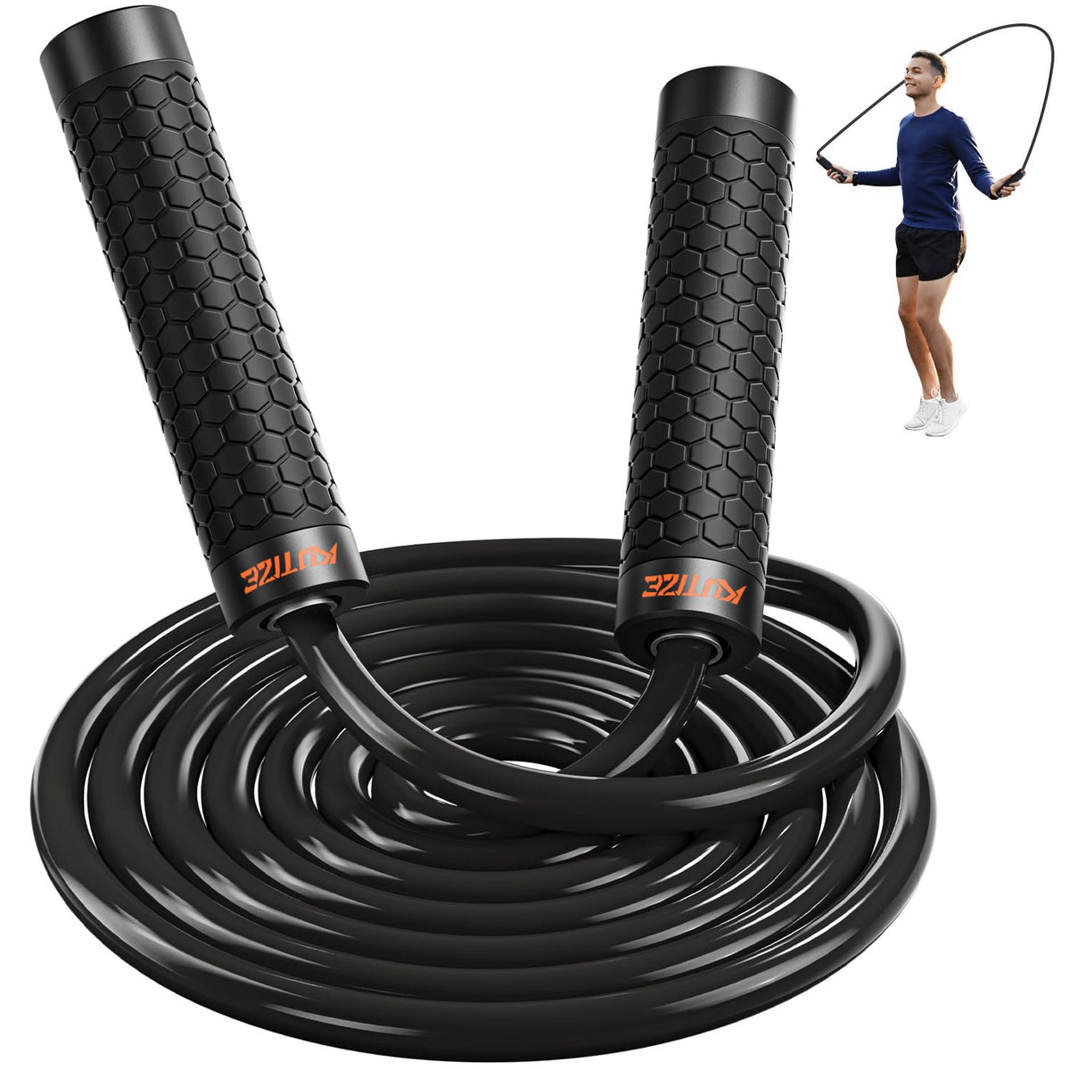KUTIZE Jump Rope, Weighted Jump Rope for Men Women, Adjustable 1lb Heavy Skipping Ropes, Suitable for Boxing, Cardio, Home Fitness, Training Muscle, Home Gym Workout Equipment for Full Body Exercise