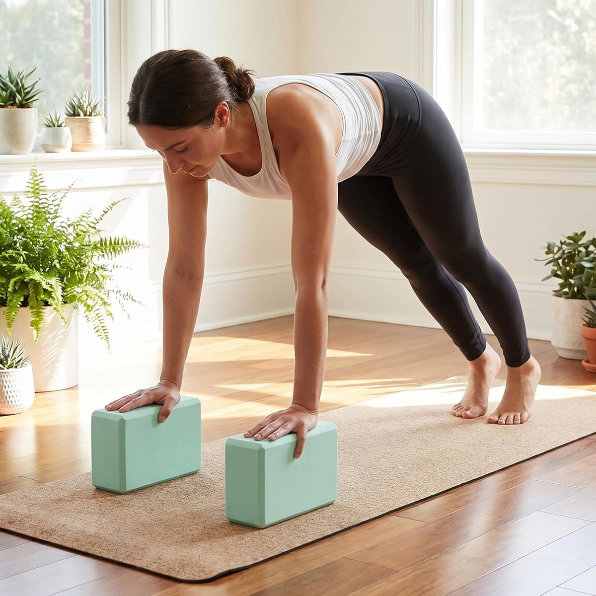 4 Pack Yoga Block 9 x 6 x 3 Inch EVA Foam Lightweight Non Slip Yoga Props for Pilates Stretching Meditation (Mint Green)
