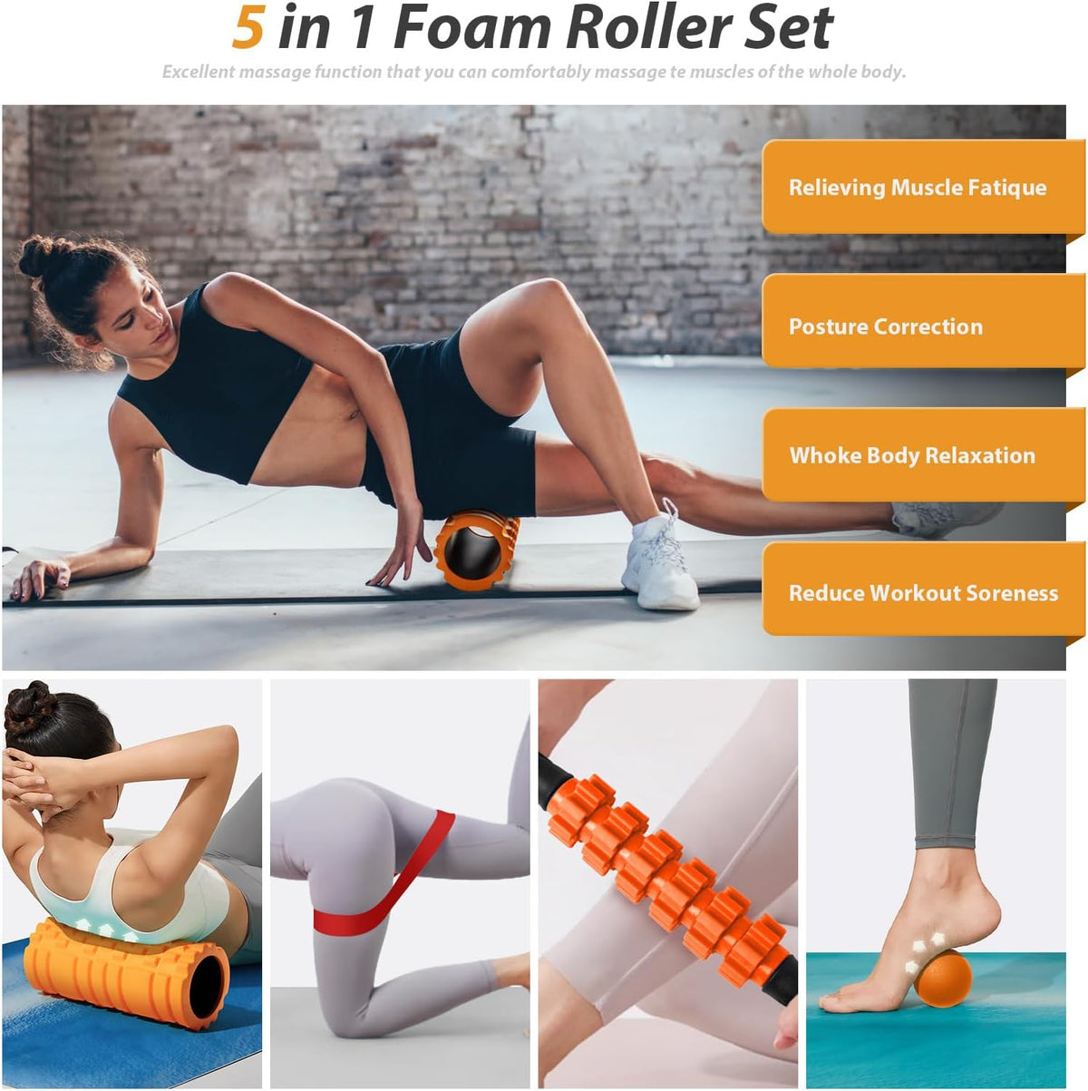SUBCULTUREPICK 5 in1 Foam Roller Set Trigger Point Foam Roller for Exercise