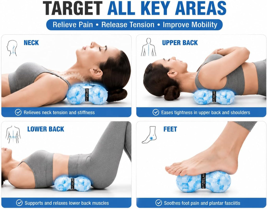 FITZELAR Double Lacrosse Massage Ball for Myofascial Release, Quality Certification, Massage Deep Tissue for Waist Back Feet, Trigger Point Therapy, Muscle Knots, Peanut Massage Ball for Muscle Pain