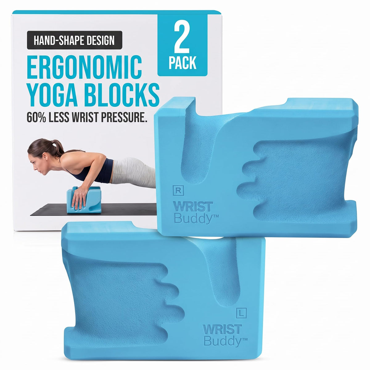 WRISTBuddy® Yoga Blocks 2 Pack, High Density Non-Slip, Hand-Shaped Design