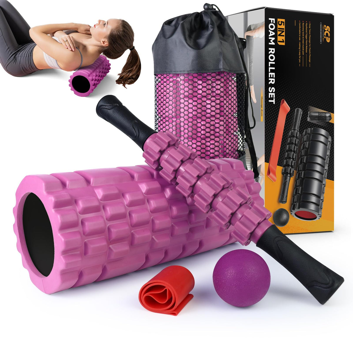 SUBCULTUREPICK 5 in1 Foam Roller Set Trigger Point Foam Roller for Exercise