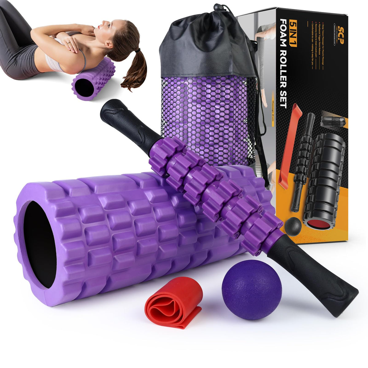 SUBCULTUREPICK 5 in1 Foam Roller Set Trigger Point Foam Roller for Exercise