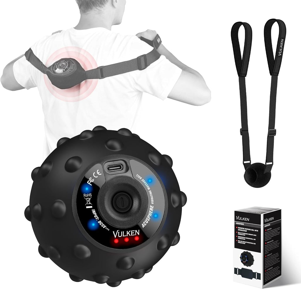 Vulken Vibrating Massage Ball with SphereStrap, Hands-Free Back Massager