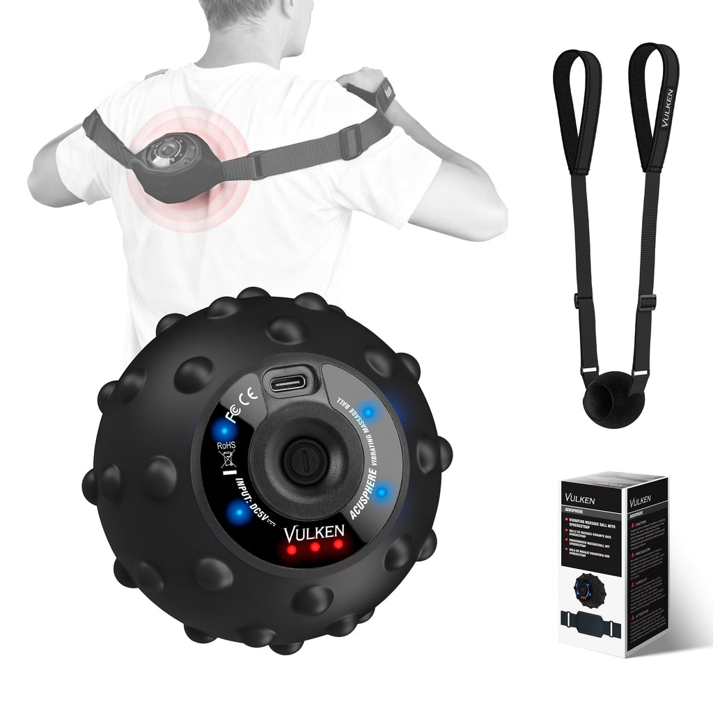 Vulken Vibrating Massage Ball with SphereStrap, Hands-Free Back Massager