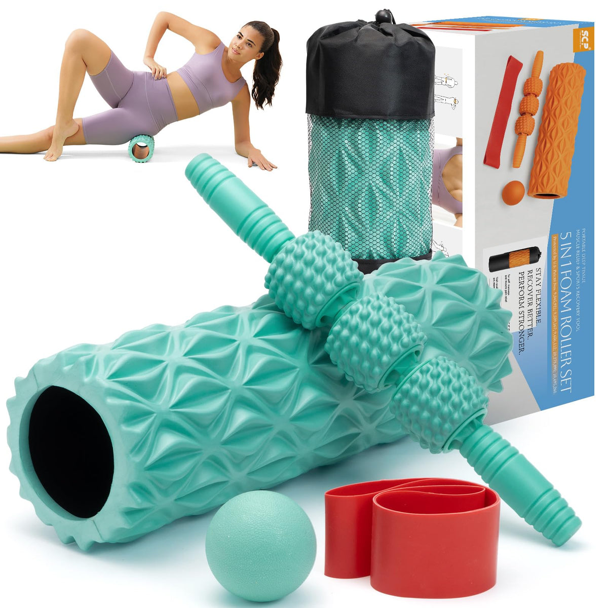 SUBCULTUREPICK 5 in1 Foam Roller Set Trigger Point Foam Roller for Exercise