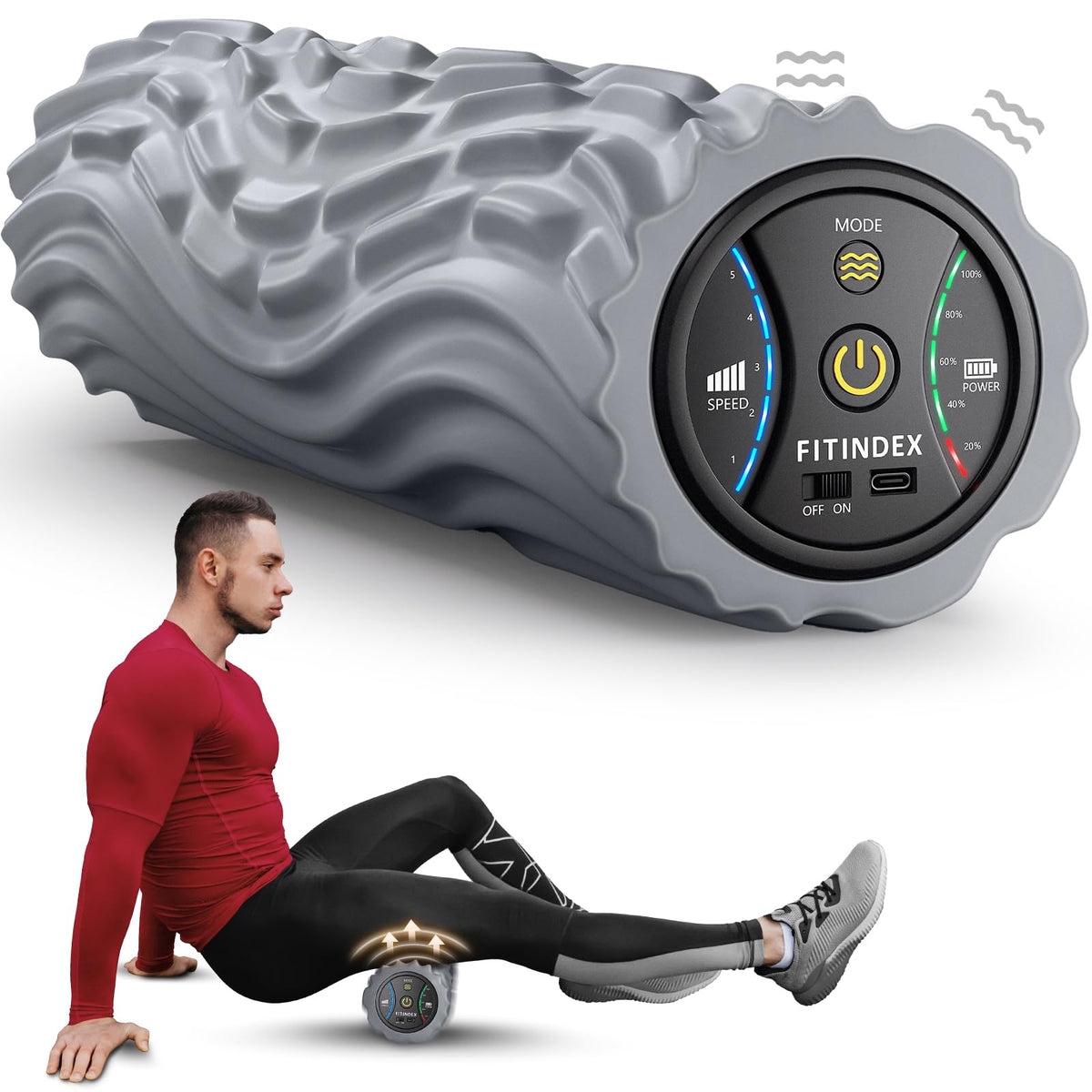 FITINDEX Vibrating Foam Roller for Exercise,5 Vibration Speeds,Rechargeable