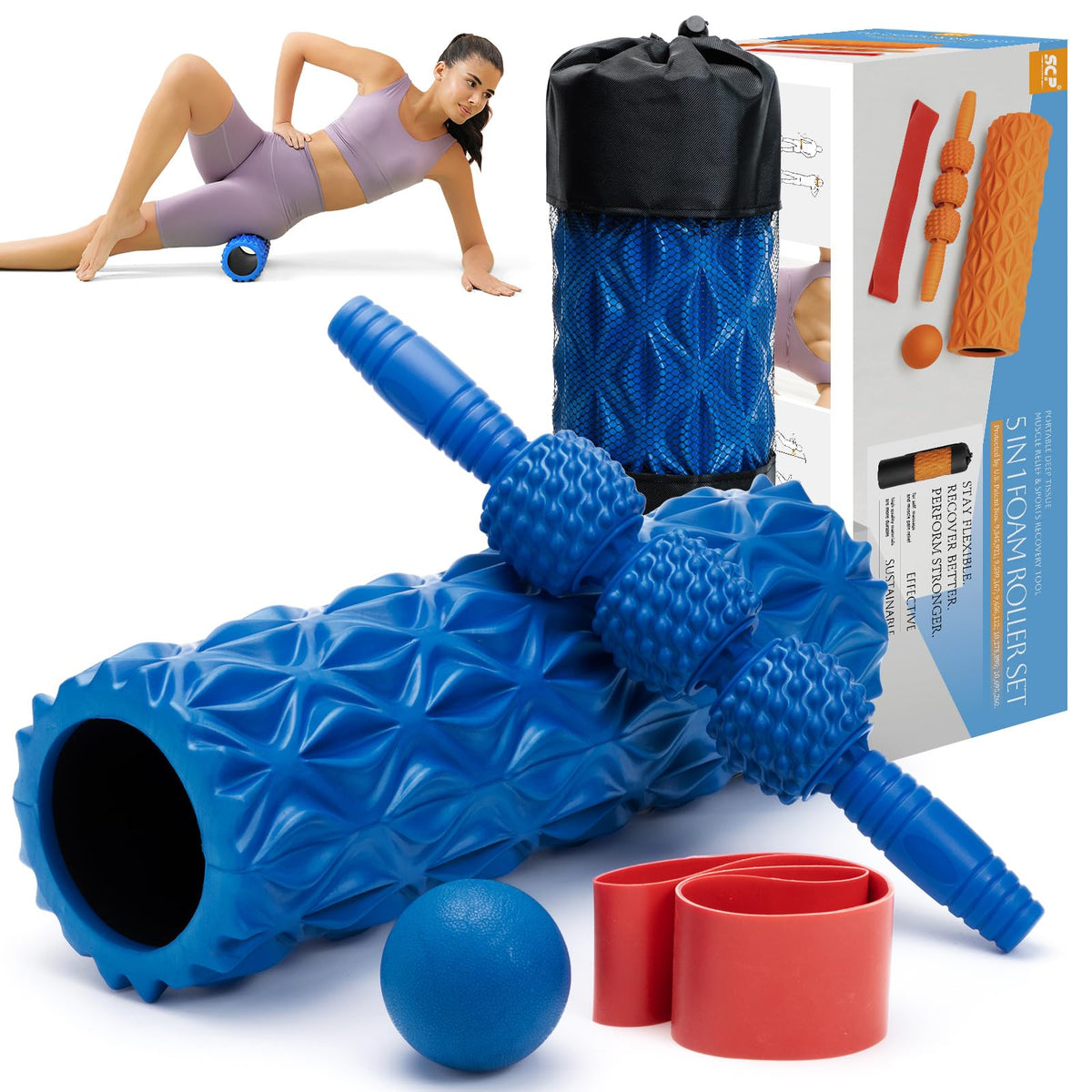 SUBCULTUREPICK 5 in1 Foam Roller Set Trigger Point Foam Roller for Exercise