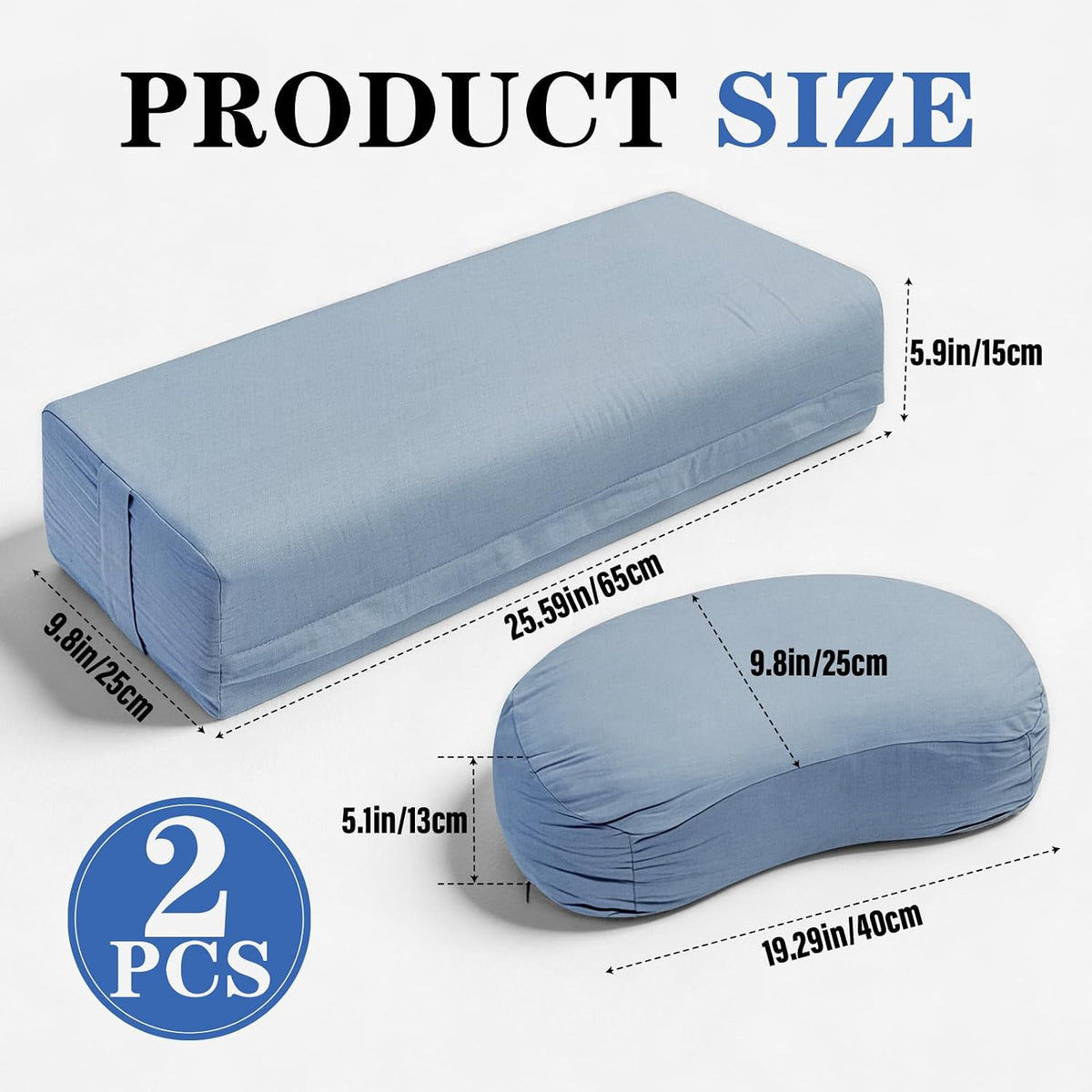2 PCS Yoga Bolster Pillow, Rectangular Yoga Bolster Meditation Cushion with Removable Cover, The Head Pillows for Various Yoga Poses