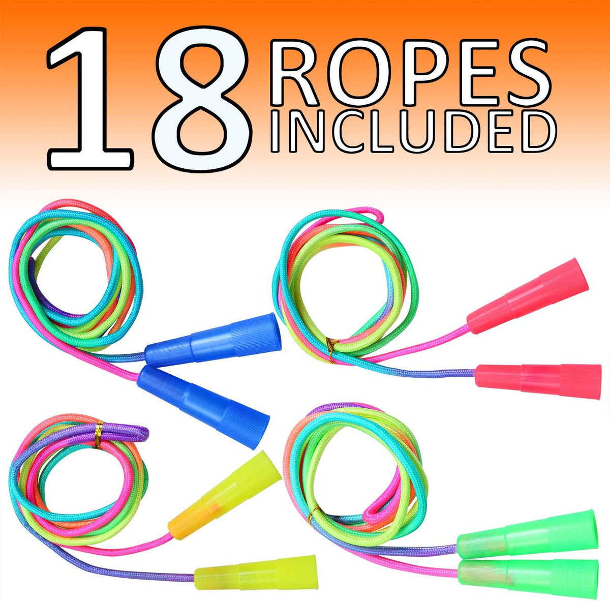 Elcoho 18 Pack Kids Rainbow Jump Rope Set Jumping Ropes Skipping Ropes for Kids Outdoor Fun, Party Favors, 7.2 Feet