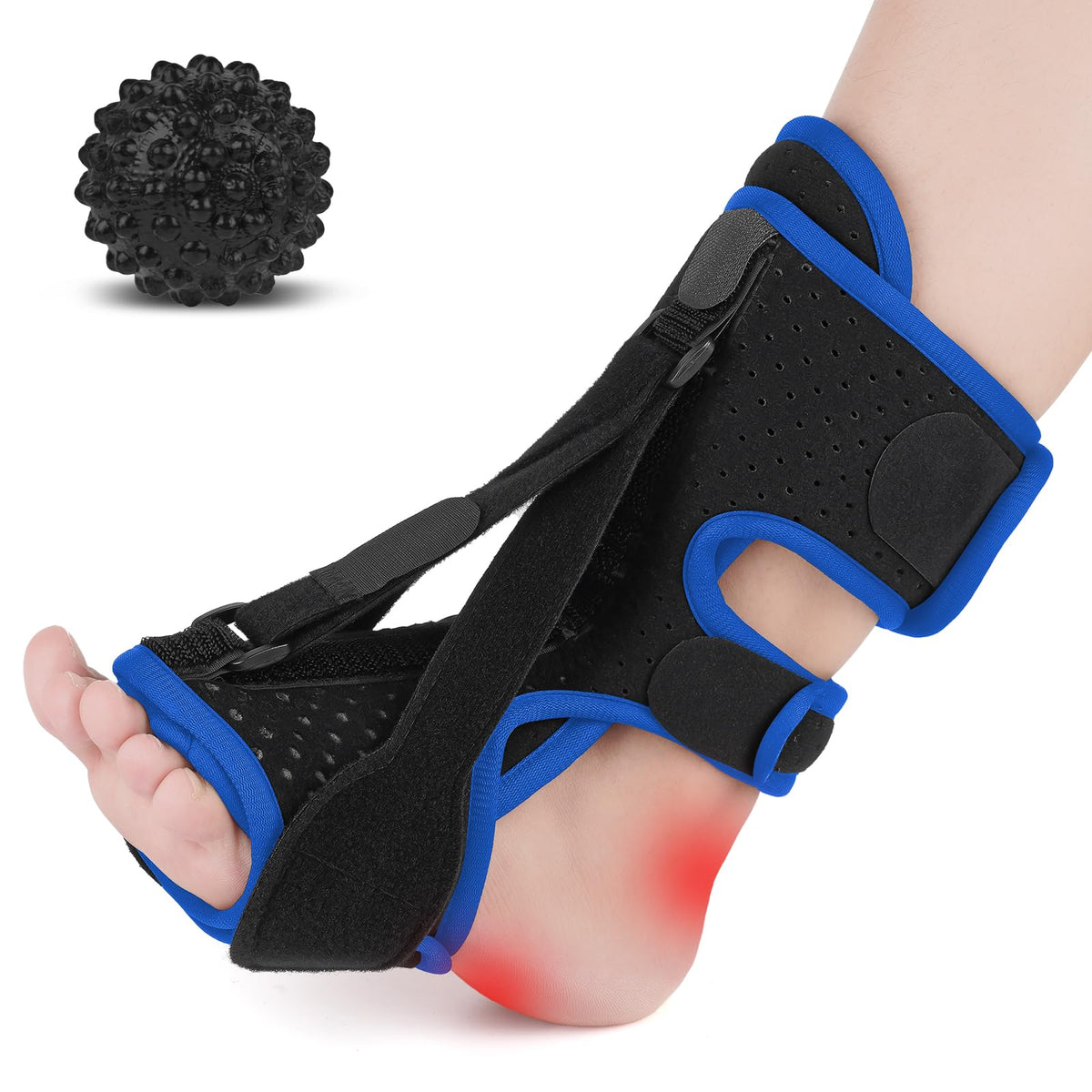 Plantar Fasciitis Night Splint with Massage Ball, 2-in-1 Recovery Kit for Morning Pain Relief, Adjustable Foot Brace for Sleeping, Achilles Tendonitis Heel Spur Support, Fits Women Men Black
