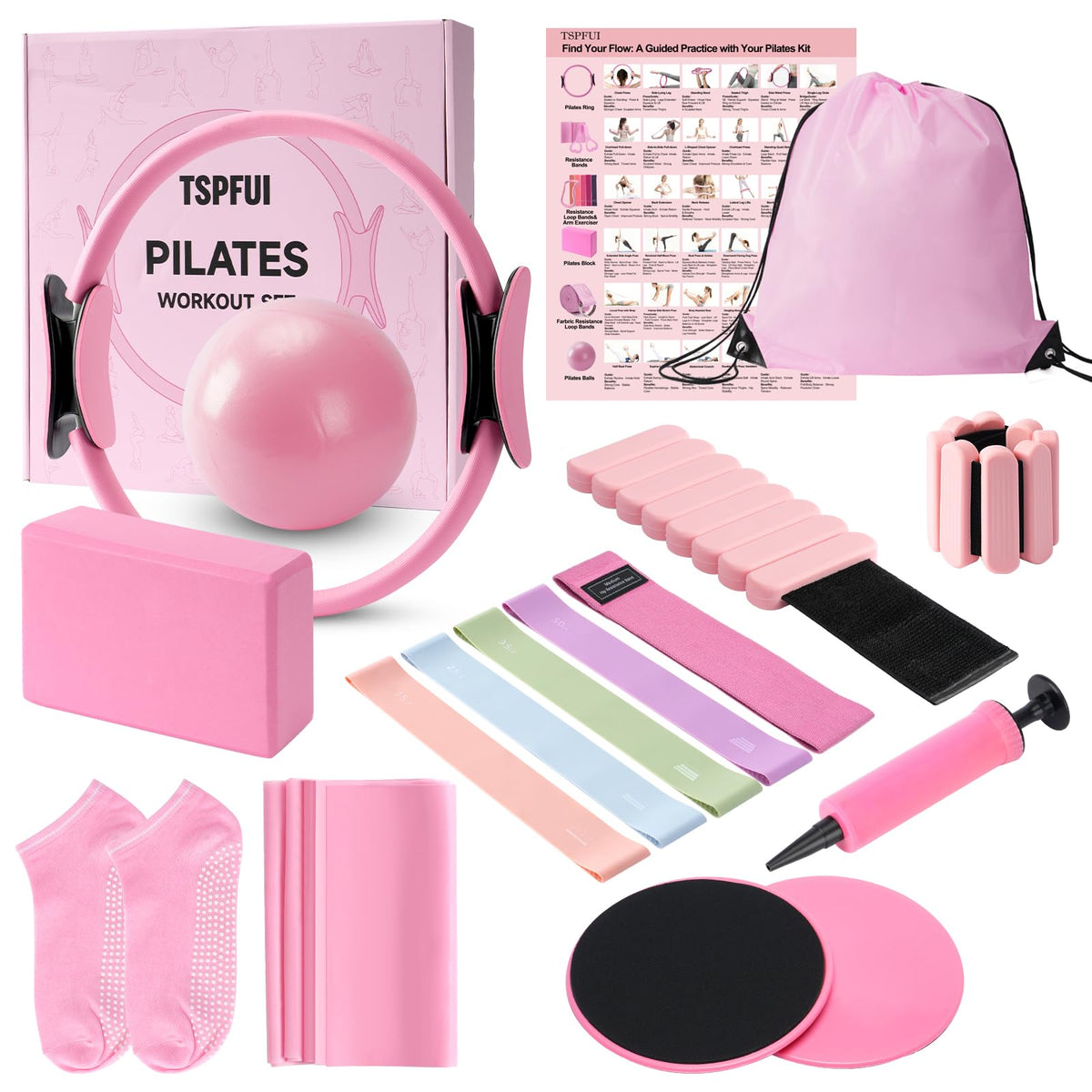 Pilates Kit with Yoga Block, Home Workout Set for Women