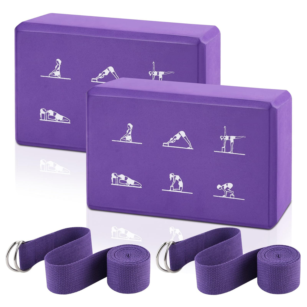 2 Yoga Block and 2 Yoga Strap Set,Non-slip EVA Foam Blocks, High Density Yoga Bricks with 6ft Strap, Supportive Latex-Free Yoga Block Accessories for Pilates