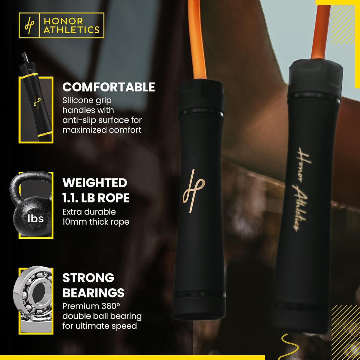 Honor Athletics 3.0 Muay Thai Style Weighted Jump Rope/Crafted for High-Intensity Training/Muay Thai & MMA - Lasting PVC Jump Rope - Heavy 1.1lb PVC Jump Ropes for Fitness