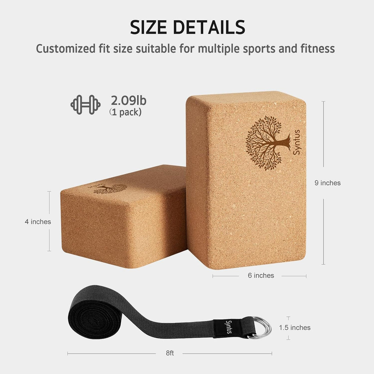 Syntus Yoga Block & Strap Set for Fitness, Pilates, Stretching and Toning