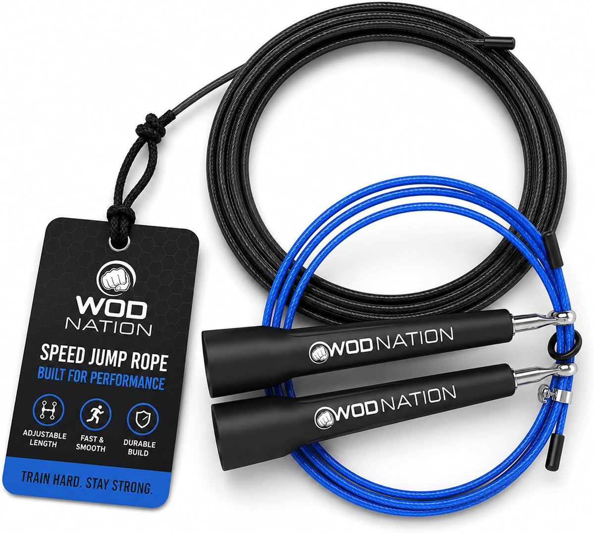 WOD Nation Adjustable Speed Jump Rope For Men, Women & Children - Blazing Fast Fitness Skipping Rope Perfect for Boxing, MMA, Endurance