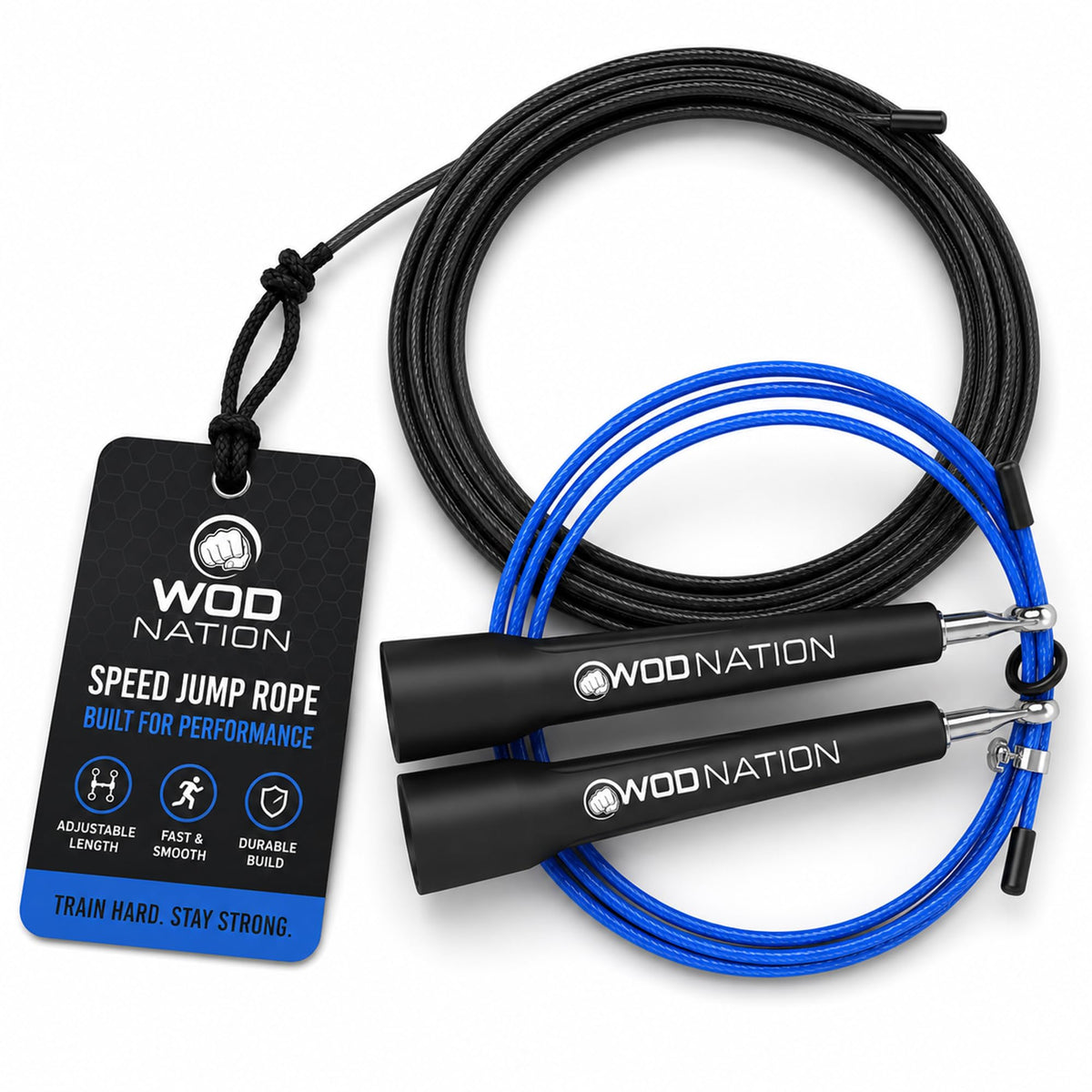 WOD Nation Adjustable Speed Jump Rope For Men, Women & Children - Blazing Fast Fitness Skipping Rope Perfect for Boxing, MMA, Endurance