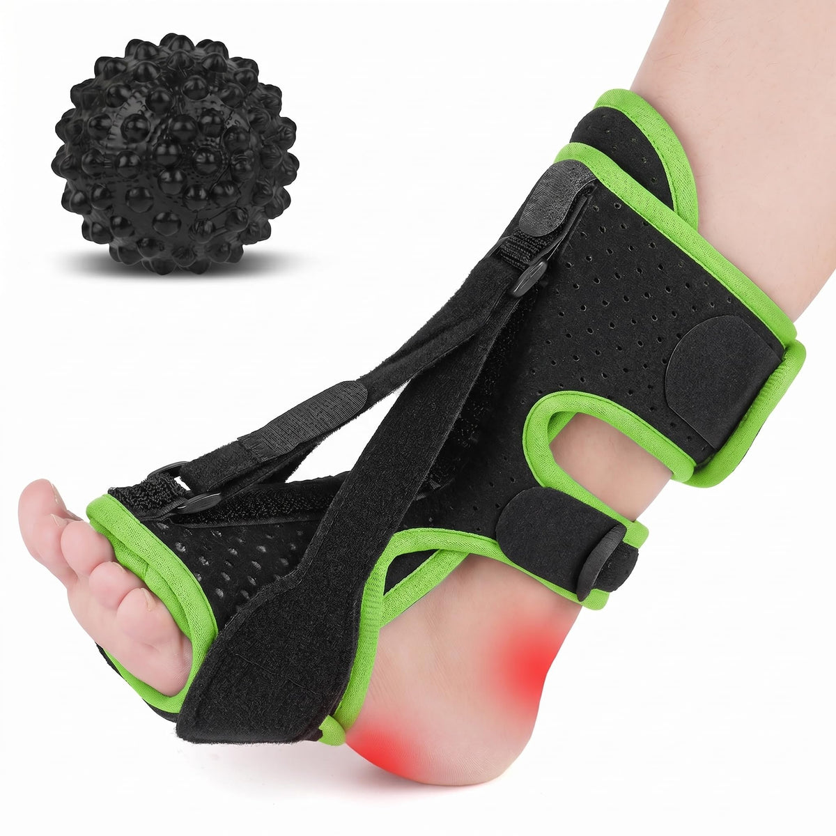 Plantar Fasciitis Night Splint with Massage Ball, 2-in-1 Recovery Kit for Morning Pain Relief, Adjustable Foot Brace for Sleeping, Achilles Tendonitis Heel Spur Support, Fits Women Men Black