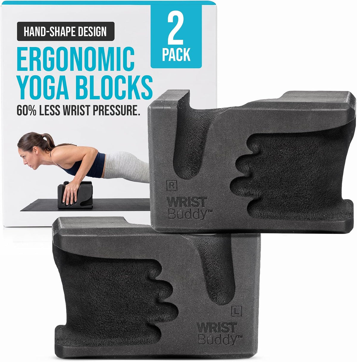 WRISTBuddy® Yoga Blocks 2 Pack, High Density Non-Slip, Hand-Shaped Design