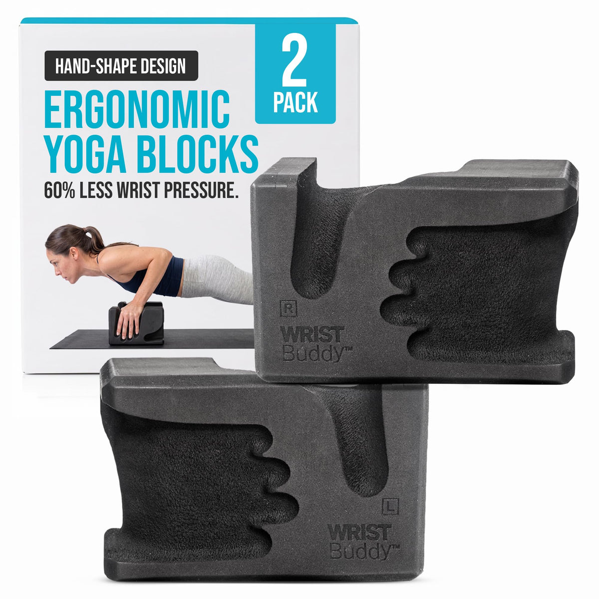 WRISTBuddy® Yoga Blocks 2 Pack, High Density Non-Slip, Hand-Shaped Design