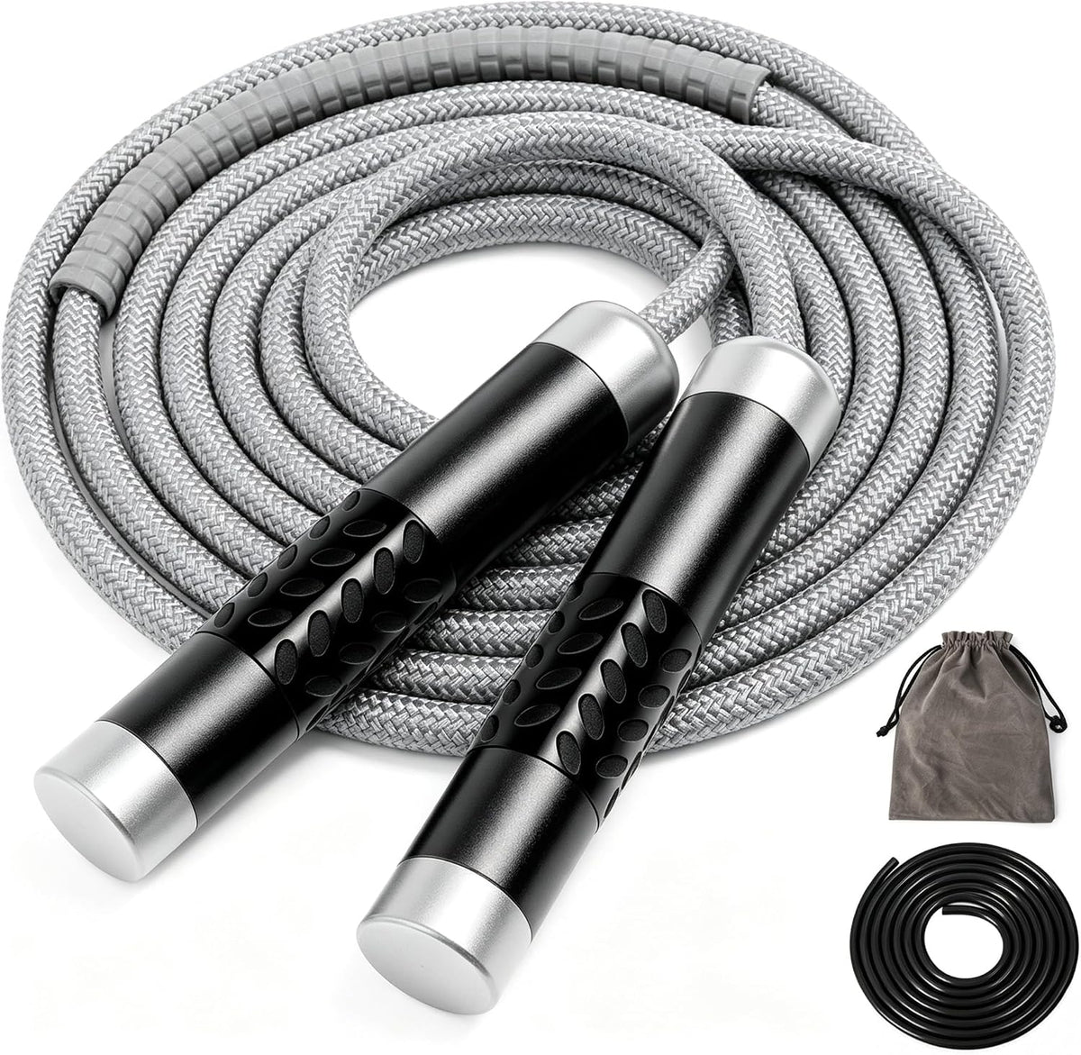 1LB Weighted Jump Ropes for fitness Women Men, Aluminum Handles for MMA, Boxing, CrossFit, Weight-loss Workouts, Tangle-Free Ball Bearing Rapid Speed Skipping Jump Rope with Adjustable 9mm Cotton & PVC Cord