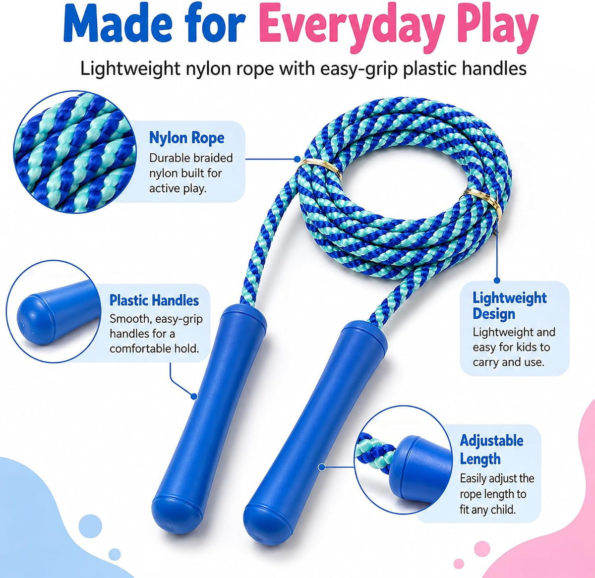 GiftExpress Adjustable Size Colorful Jump Rope for Kids and Teens - Outdoor Indoor Fun Games Skipping Rope Exercise Fitness Activity and Party Favor - Assorted Colors Pack of (6)