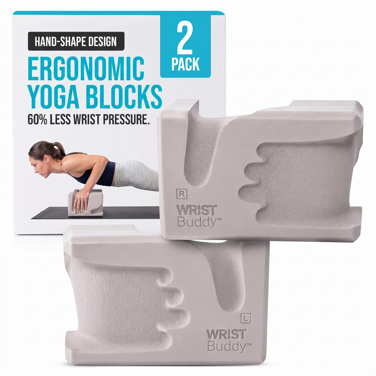 WRISTBuddy® Yoga Blocks 2 Pack, High Density Non-Slip, Hand-Shaped Design