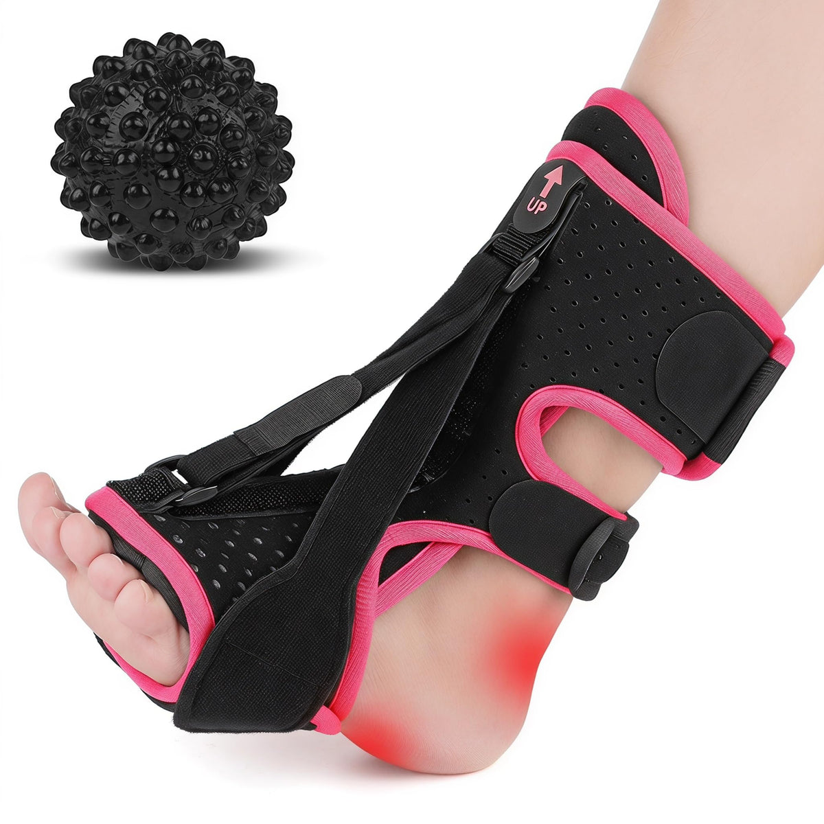 Plantar Fasciitis Night Splint with Massage Ball, 2-in-1 Recovery Kit for Morning Pain Relief, Adjustable Foot Brace for Sleeping, Achilles Tendonitis Heel Spur Support, Fits Women Men Black