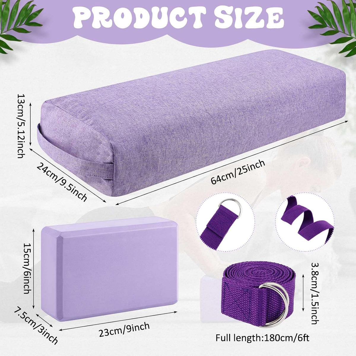 4 Pcs Yoga Bolster Pillow Blocks with Strap Set