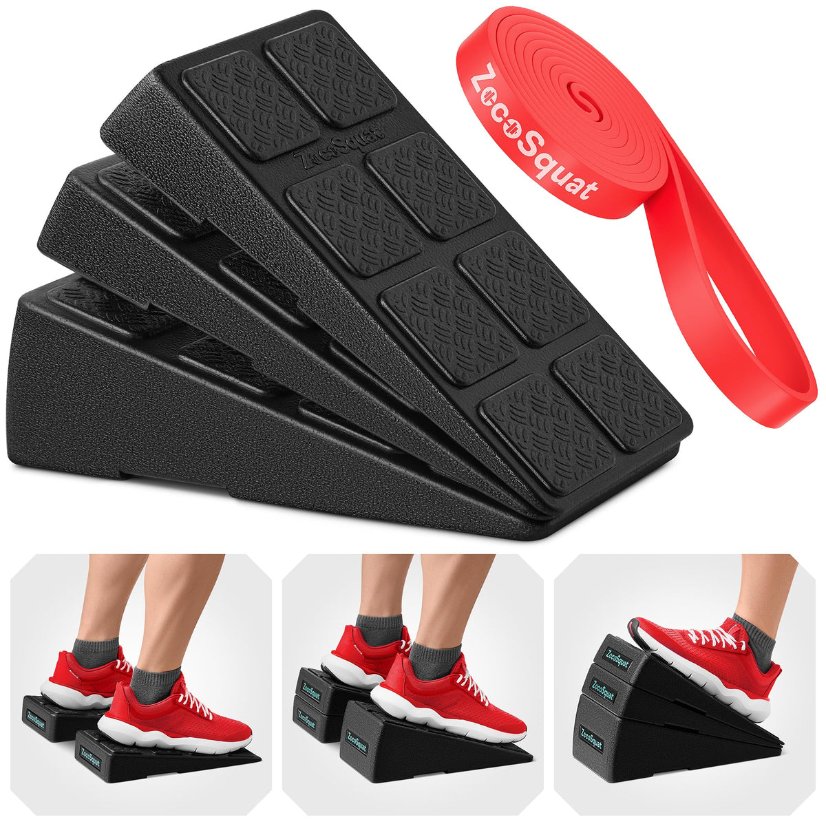 Squat Wedge Block Set of 3/5 - 960 LBS Capacity - Slant Board for Calf Stretching with 5 Stackable Angles - Calf Stretcher Slant Board - Workout Equipment - EPP Material for Exercise Equipment & Physical Therapy
